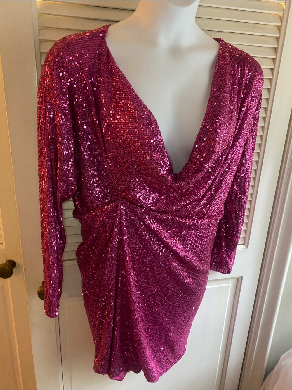 Eloquii Hot Pink Sequin Cowl Neck Mini Dress - Picture 7 of 8